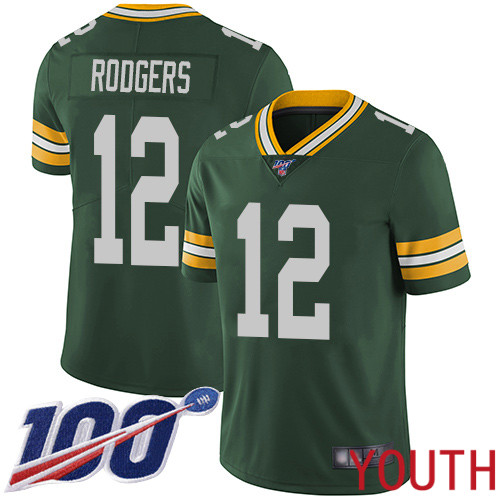 Green Bay Packers Limited Green Youth 12 Rodgers Aaron Home Jersey Nike NFL 100th Season Vapor Untouchable